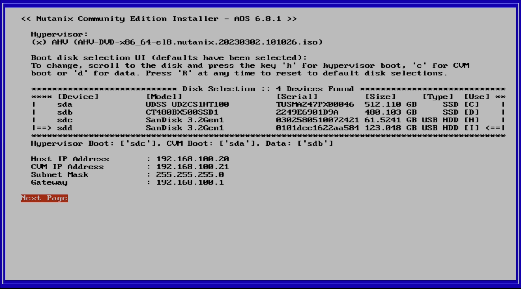 Disk and Network Configuration